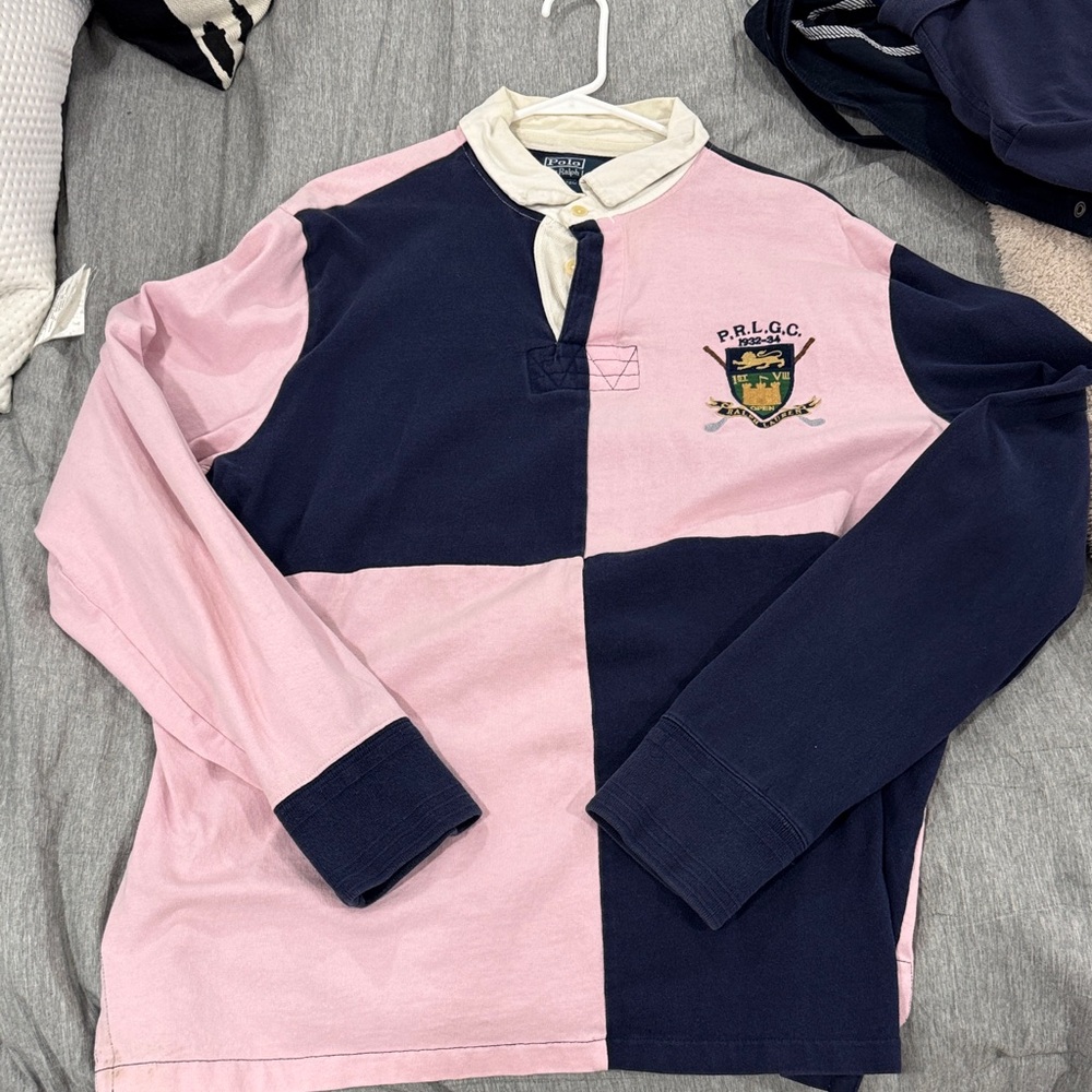 Ralph Lauren Cream and Navy Rugby Shirt - Sz XXL